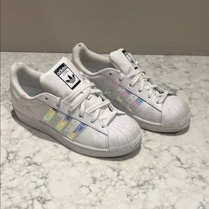 Adidas Kids White Sneakers with Colorful Stripes